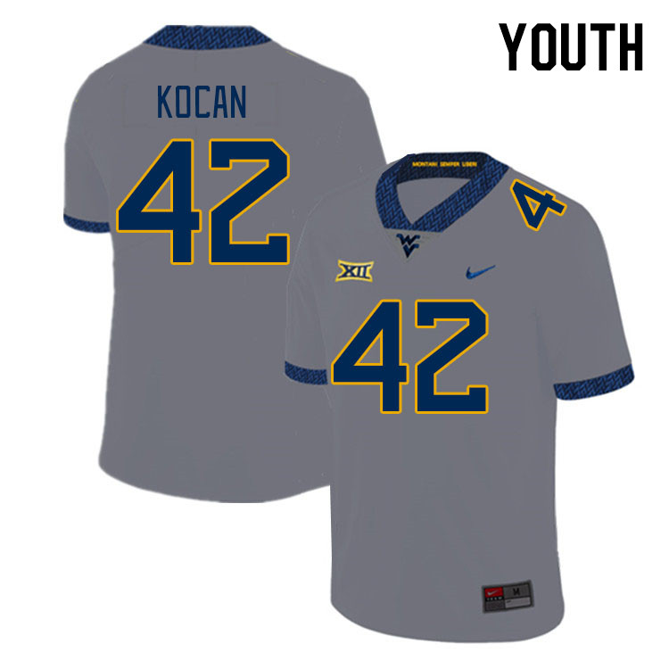 Youth #42 RJ Kocan West Virginia Mountaineers College Football Jerseys Stitched Sale-Gray - Click Image to Close